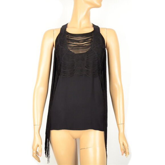 GUCCI TOP BLACK SILK LONG FRINGE SLEEVELESS sz IT 42 US 6 - Picture 6 of 14